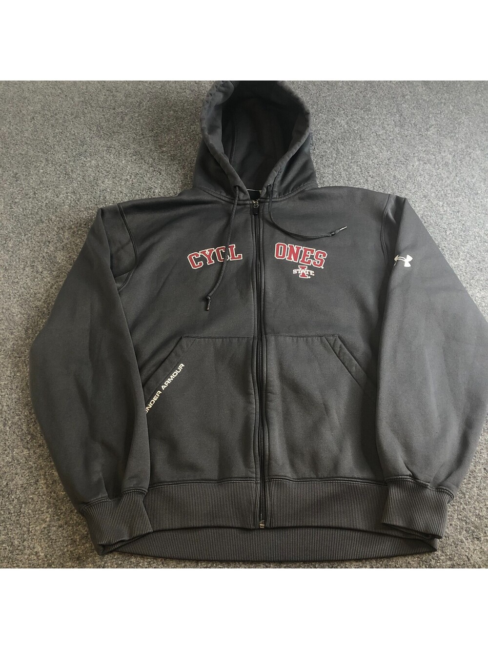 Under Iowa State Cyclones Full Zip Hoodie Mens Small  Gray Full Zip